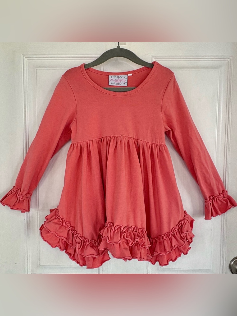 Serendipity Clothing Co. Coral Pink Ruffle Long Sleeve Dress Size 5